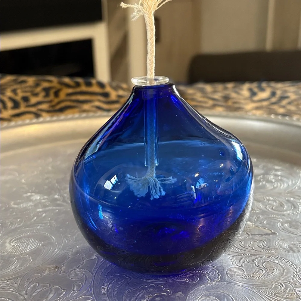 Cobalt Blue Glass Oil Lamp - blown glass